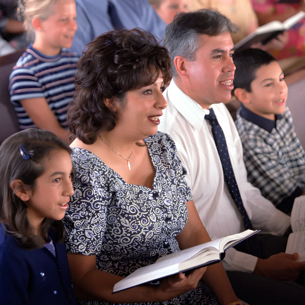 Image of children and family in church.
